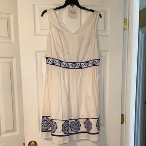 Blithe New York White and Blue Patterned Midi Dress